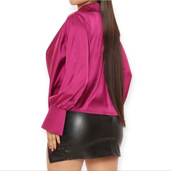 NWT Stain Long Sleeve Sexy V-Neck Formal Work Blouse Party Shirt - Picture 2 of 12